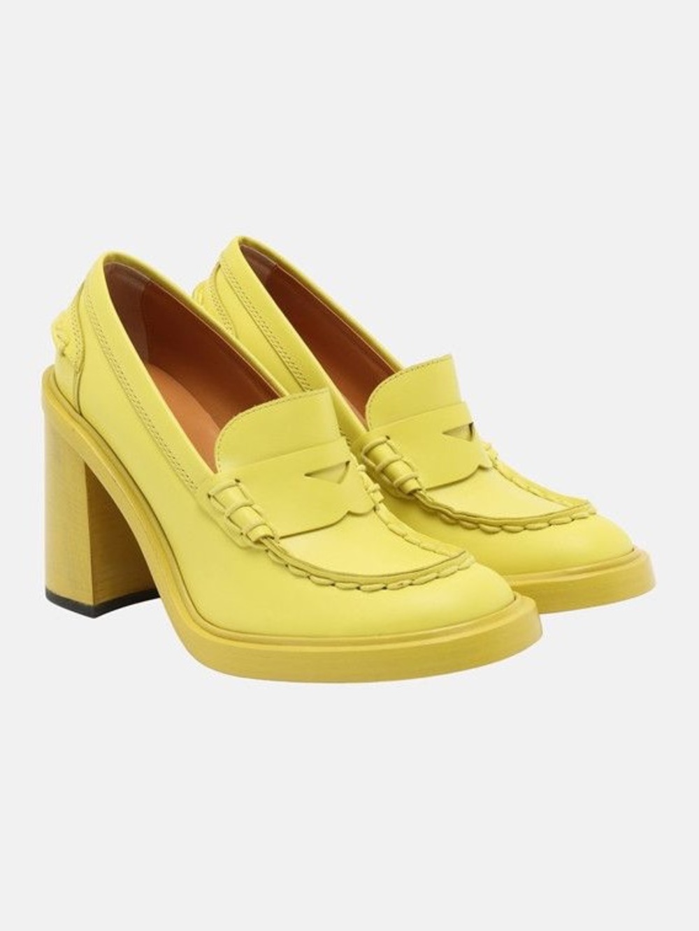 Tod’s Heeled Leather Penny Loafers Pumps Chunky Margherita Neon Slip On 36.5 NEW - Picture 1 of 7